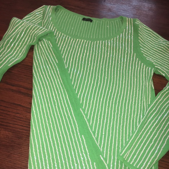 J Crew Green Sweater with White Sequins 💚 - Picture 1 of 8