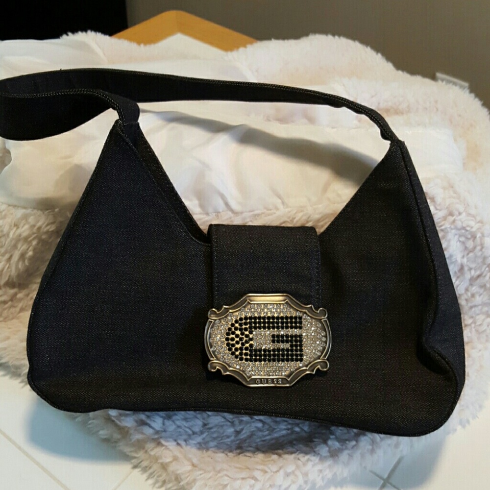 Guess denim/rhinestone buckle bag