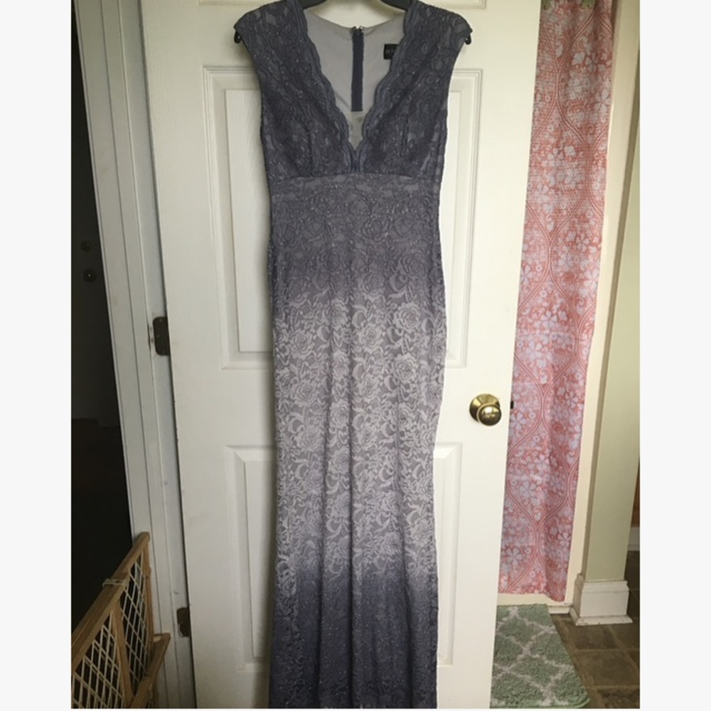 Purple/silver lace ombré prom dress