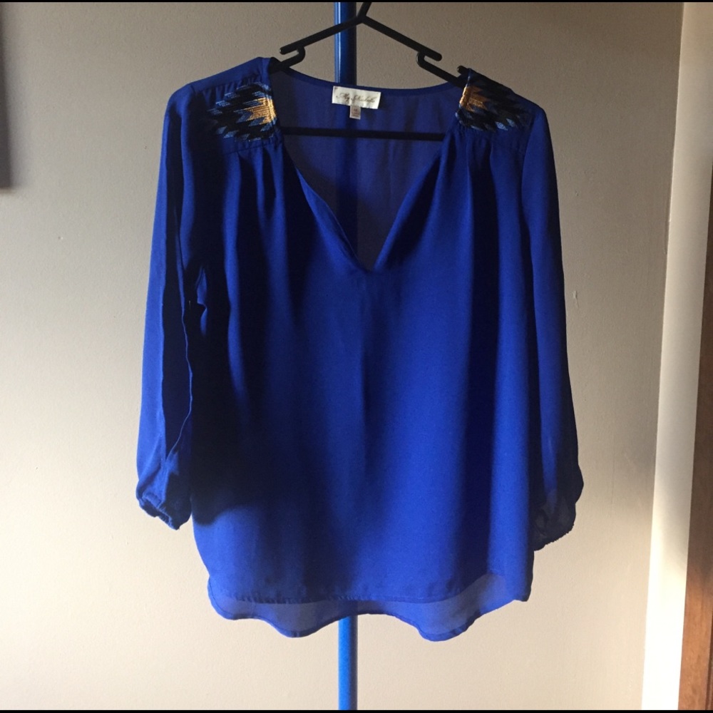 Royal Blue semi sheer blouse