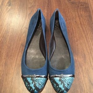 Tory Burch Blue Suede and Snakeskin Leather Flats