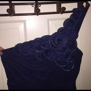 Navy one shoulder dress!