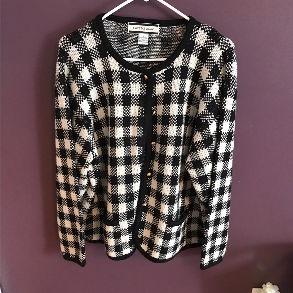 Cardigan Heavy checker print gold buttons