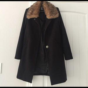 Black Faux Fur Lined Neck Coat