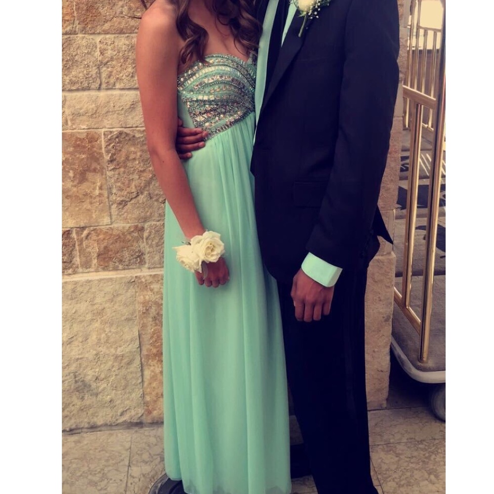 Turquoise strapless maxi dress