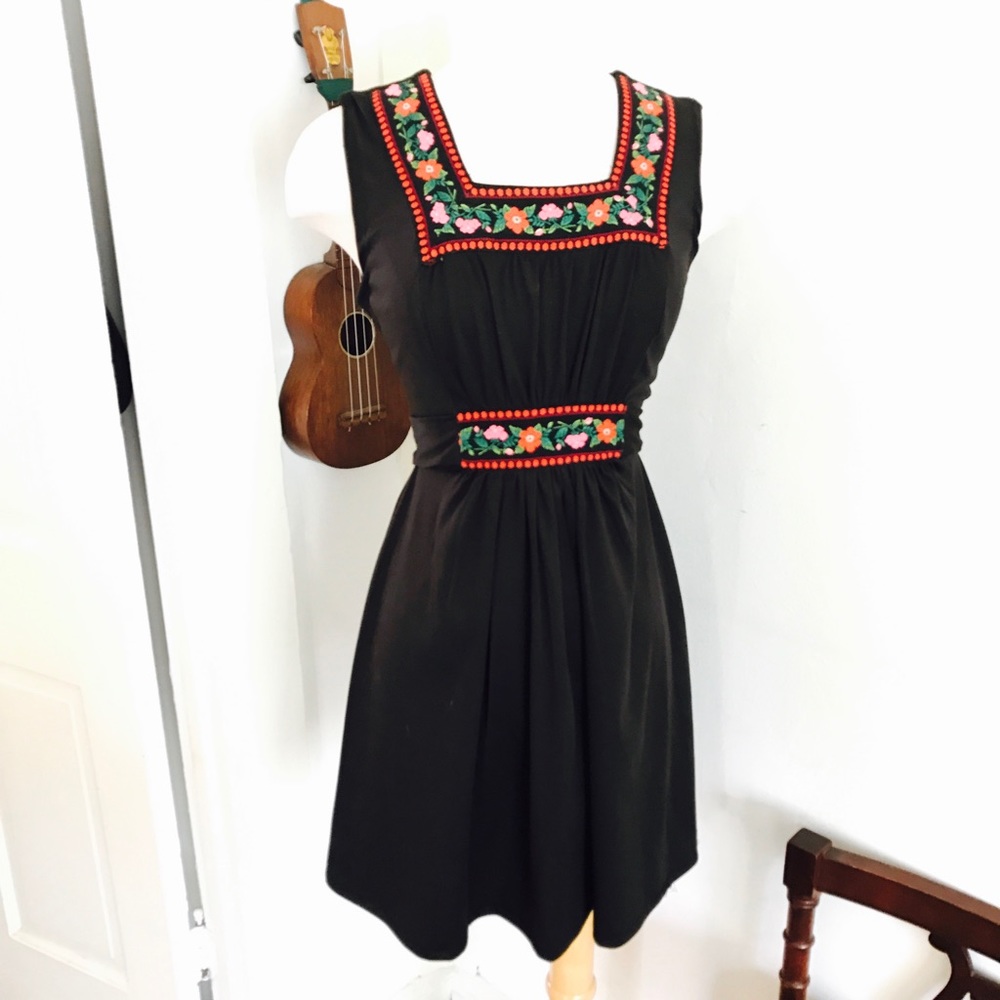 Vintage Black Mini Dress With Brocade Detail