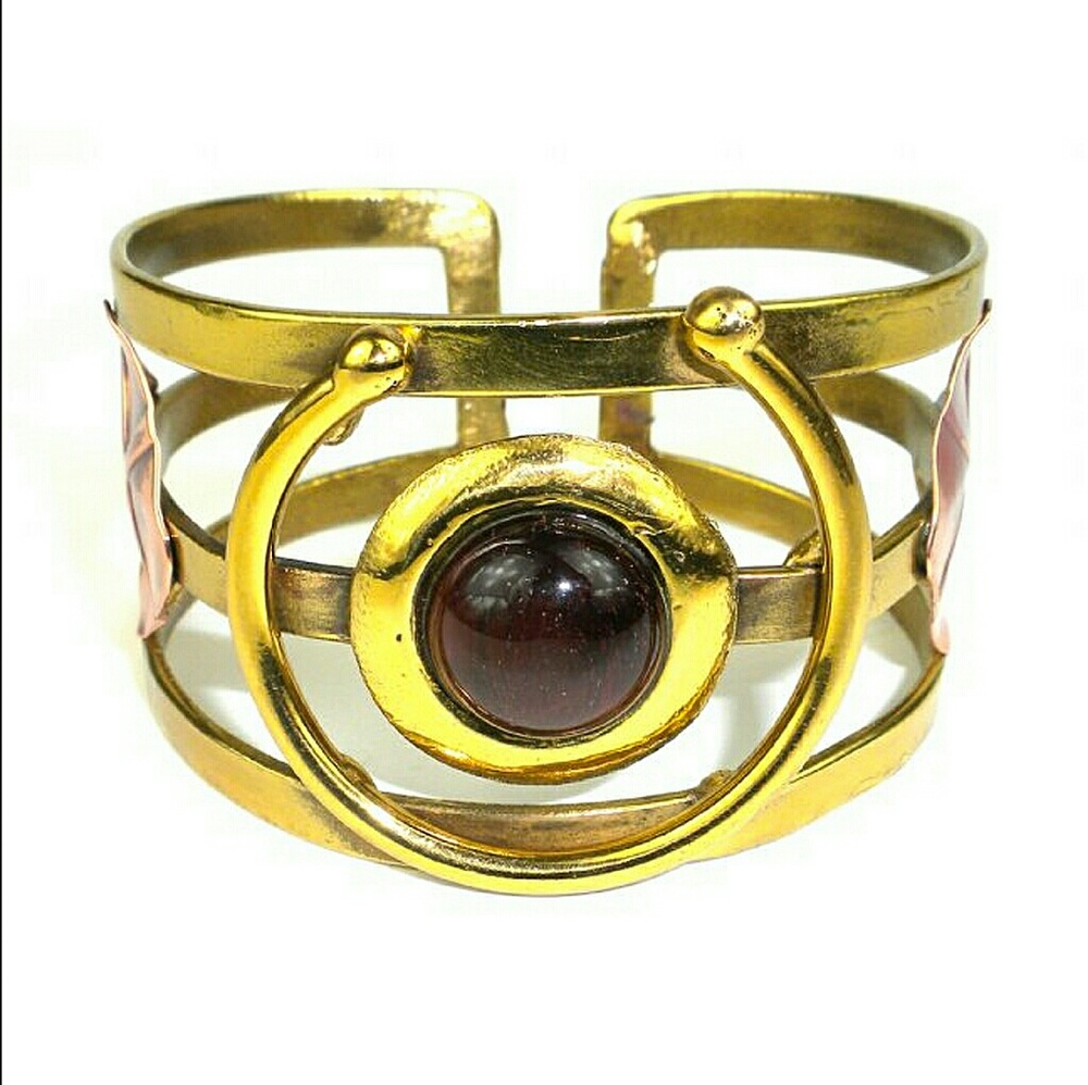 Handmade Brass & Copper Tiger Eye Cuff  Bracelet