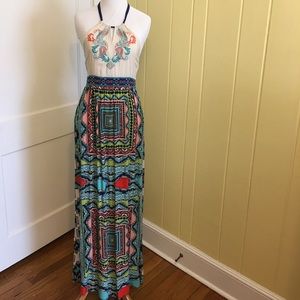 Multi-color, multi-print maxi dress