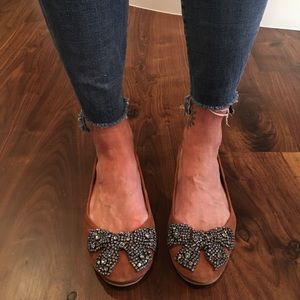 Tory Burch Brown Suede Flats with Crystal Bows