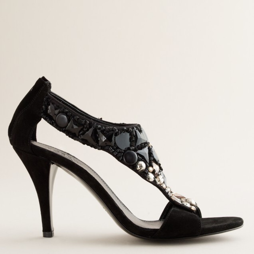 ⚡️J. Crew Black Suede High Heel Jeweled Sandals