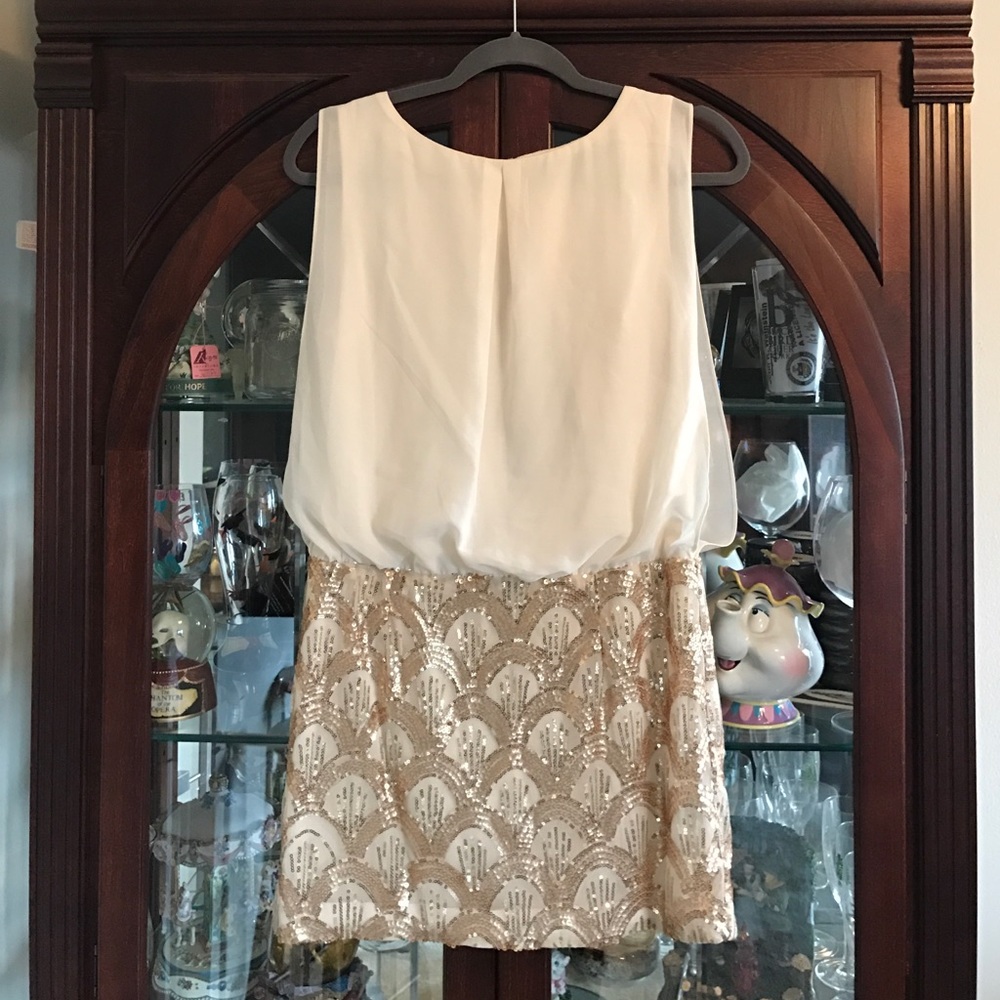 Lord & Taylor cream and sequin cocktail dress