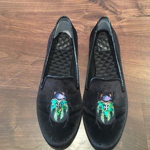 Tory Burch "Beatle" Black Velvet Smoking Slippers