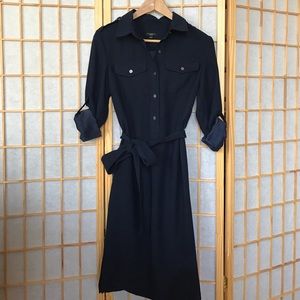Talbots Navy Collared Tie-Waist Dress