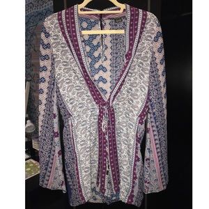 Patterned Deep V-Neck Romper