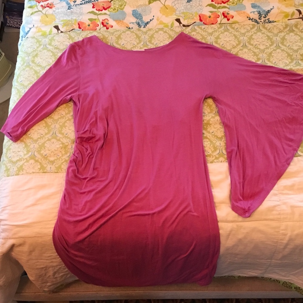 Asymmetrical sleeved dress in fuschia size medium