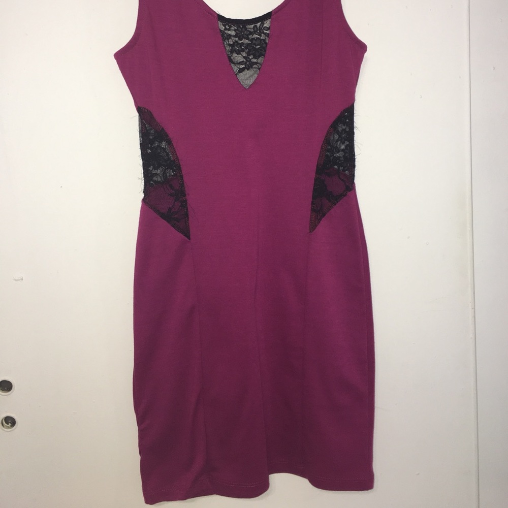 Pink Dress with Black Lace cutouts