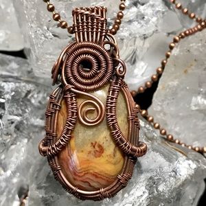 Handmade copper wire wrapped agate gemstone
