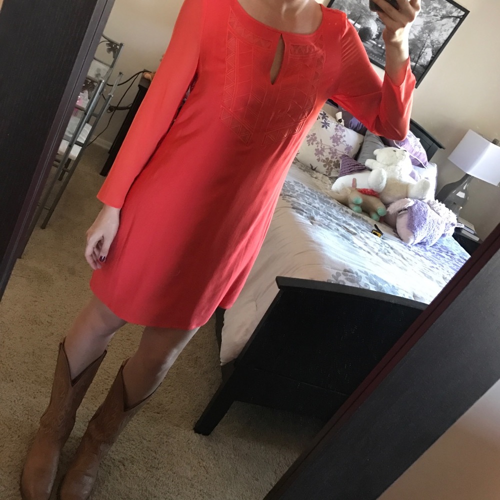 NWOT- coral long sleeve dress