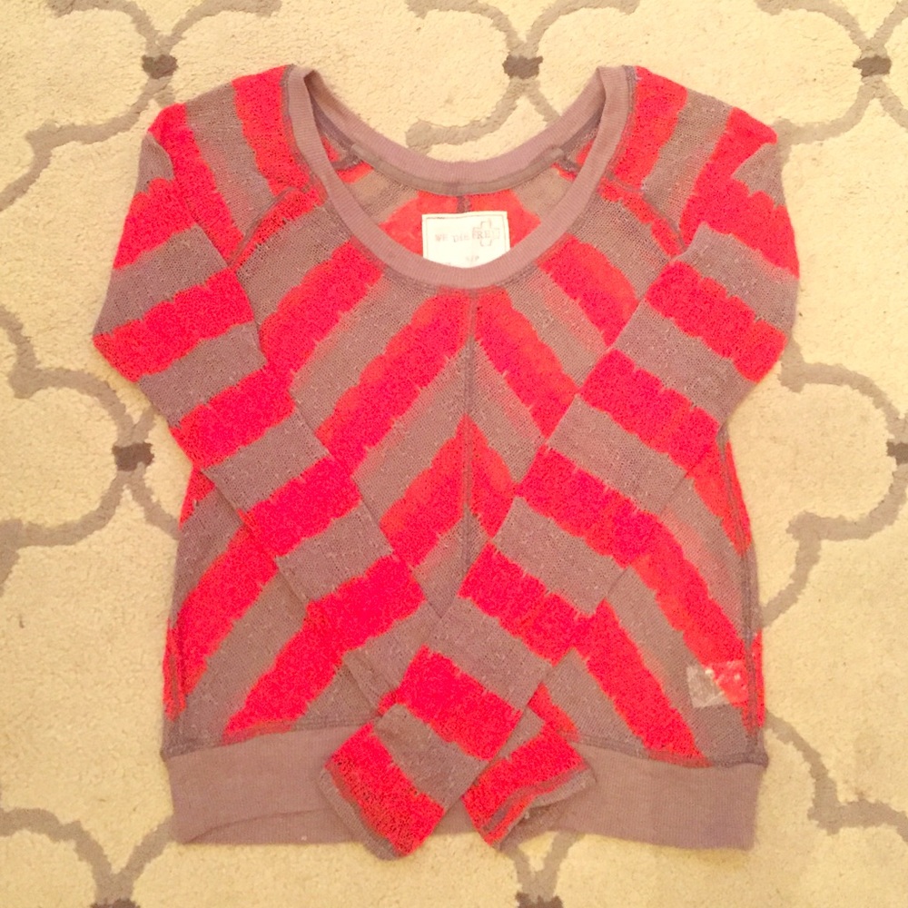 We The Free Orange and Tan Chevron Sweater