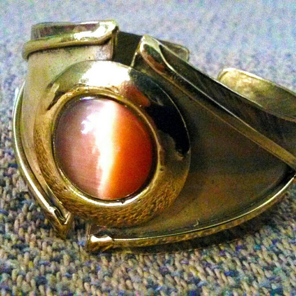 Handmade Brass Peach Tiger Eye Cuff Bracelet