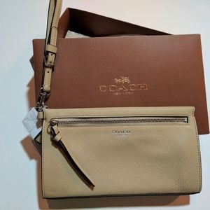Coach large wristlet pebble tan w/ silver hardware