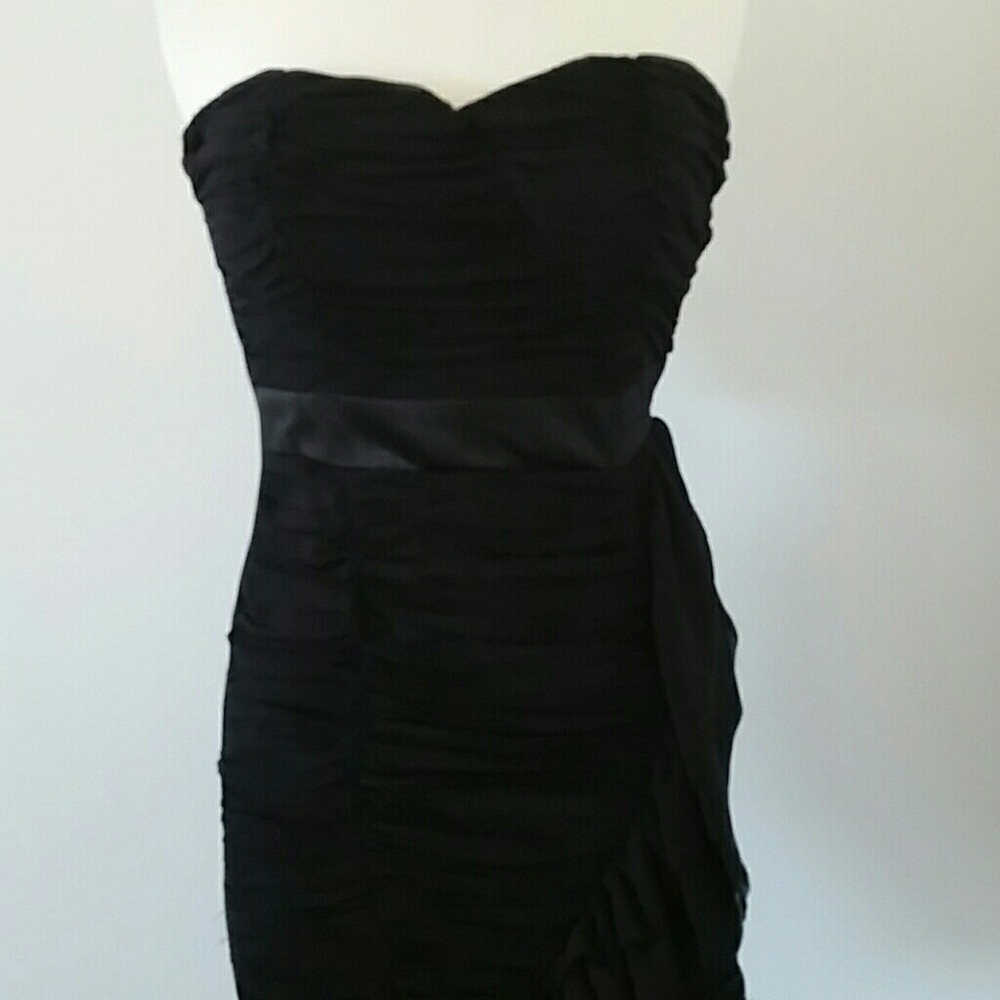 Strapless Black Chiffon Cocktail Formal Dress