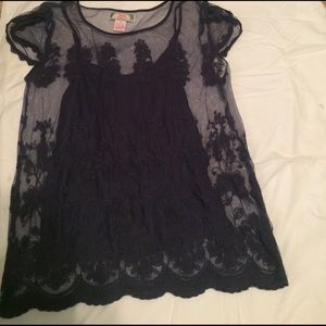 Navy lace cape sleeve top