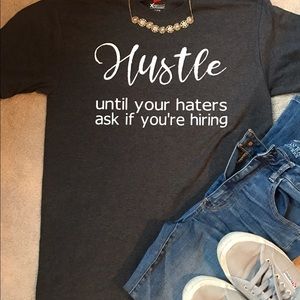 "Hustle" Dark Heathered Gray Tee, slim fit adult S