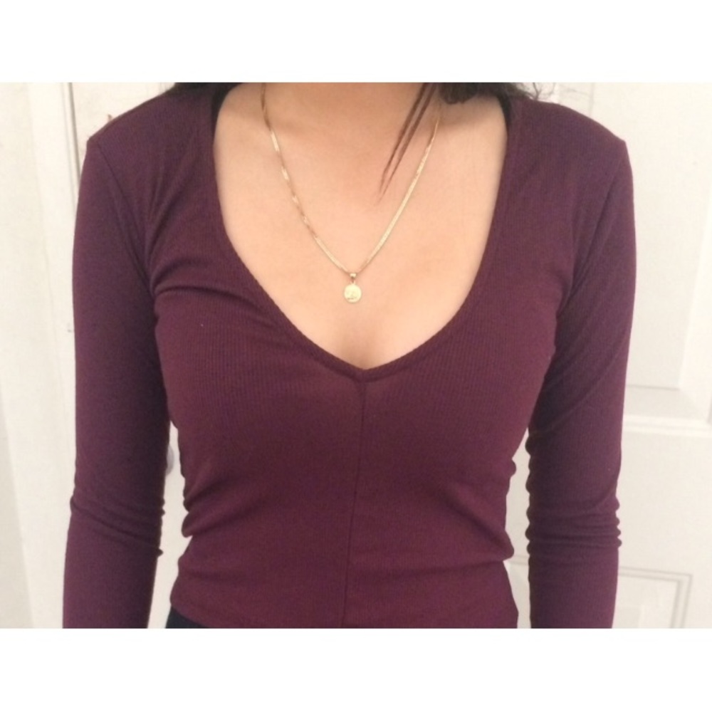 H&M Maroon Cropped Long Sleeve