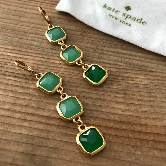 Kade Spade Green Faceted Drop Earrings - Picture 2 of 4