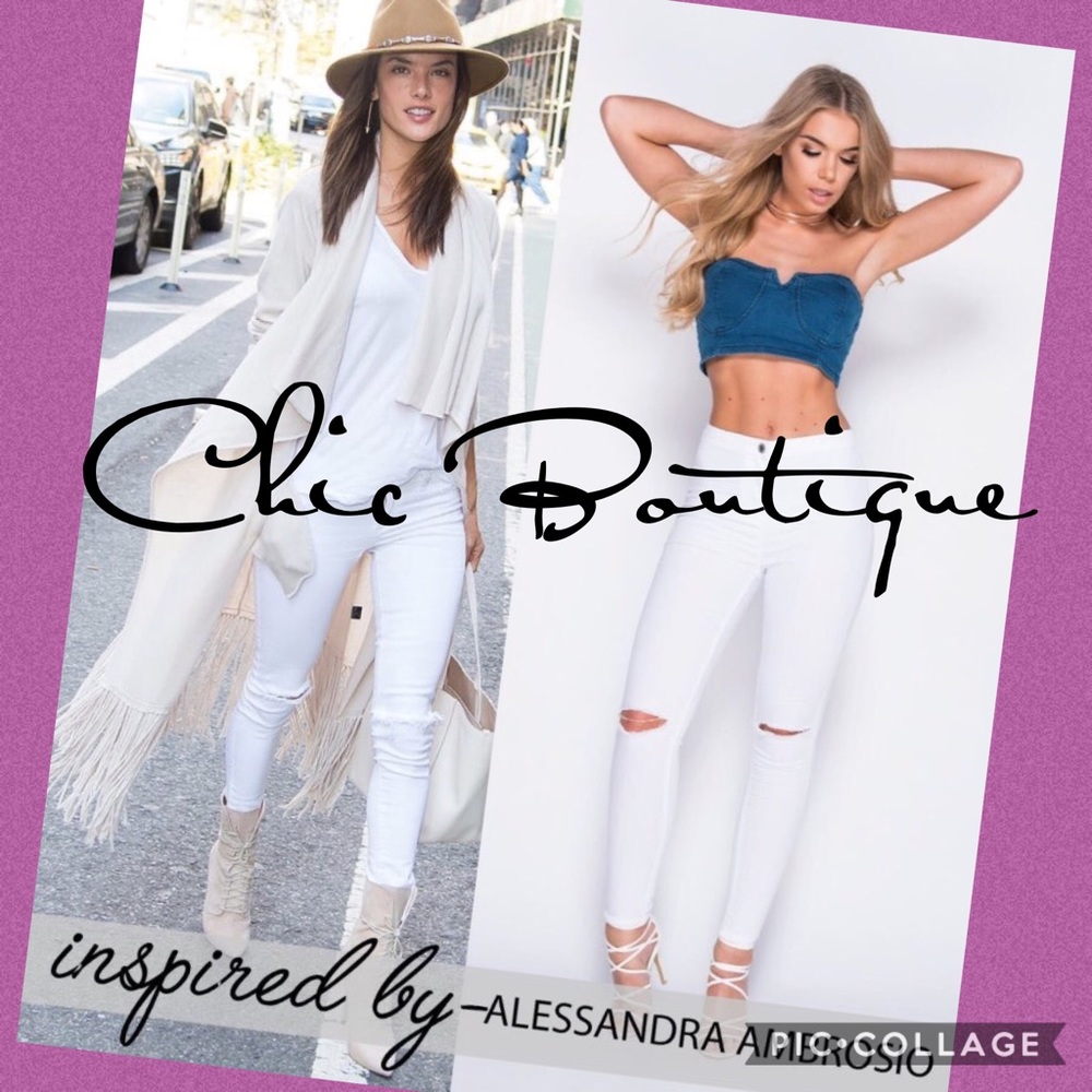 Knee ripped white jeans