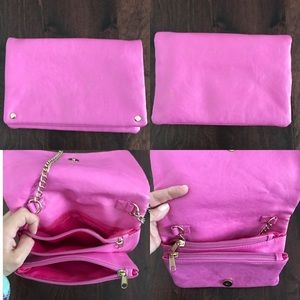 Pink soft leather clutch/ crossbody