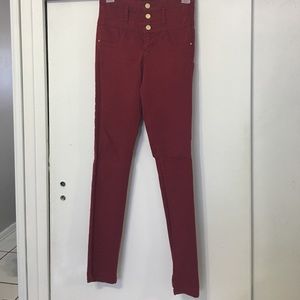 High Waisted Red Super-skinny Jeans