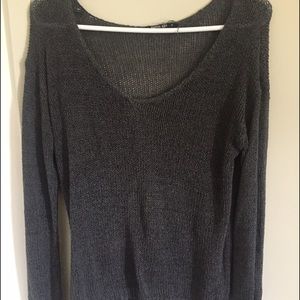 Dark grey thin casual long sleeve sweater.