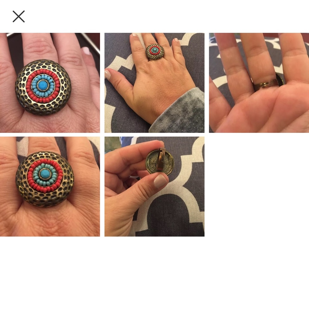Turquoise and Red Adjustable Ring NEW-Boho!