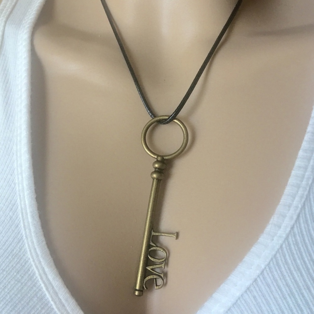 Vintage Bronzed "Love" Key Necklace