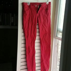 Red denim skinny jeans
