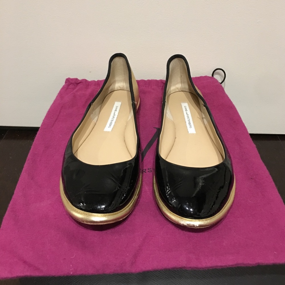 DVF Metallic & Patent Leather Ballet Flats, 8.5M