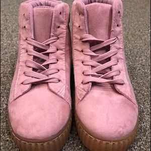 Pink velvet high top sneakers