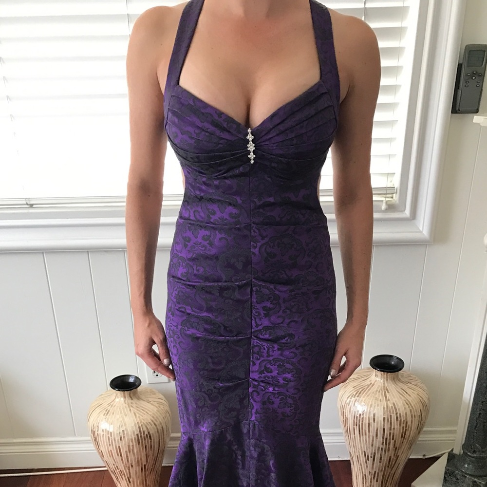 Purple and black brocade Prom / pageant dress
