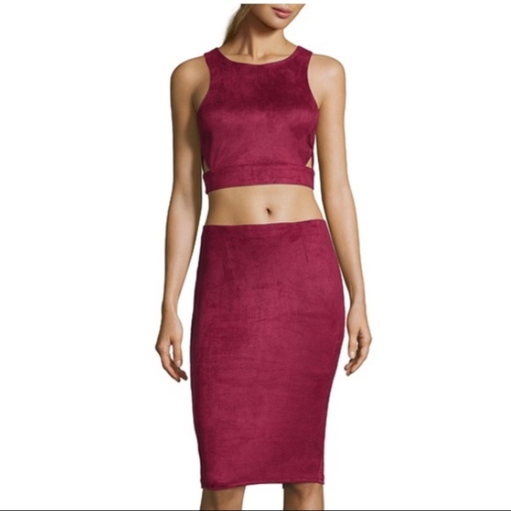 NWOT- suede like Burgundy two piece dress