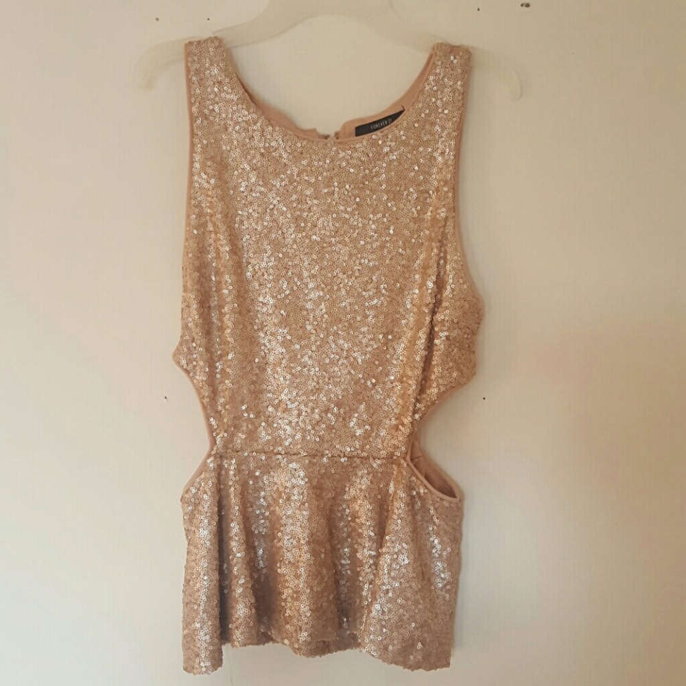 Nude sequin peplum top