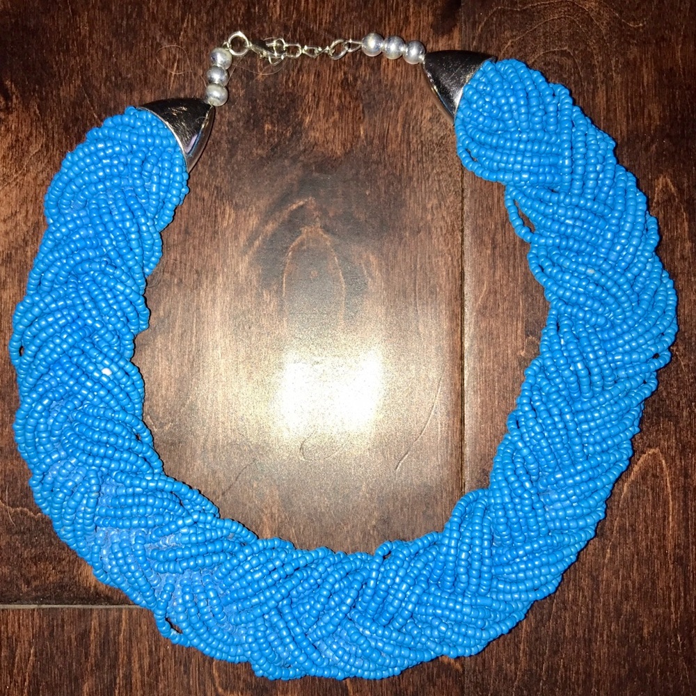 Aqua braided bead necklace