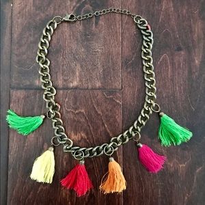 Brass multicolored tassel necklace
