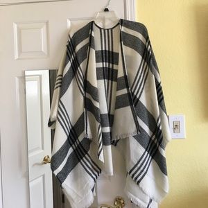 White and black plaid poncho