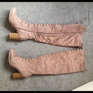 Thigh high lace up suede boots