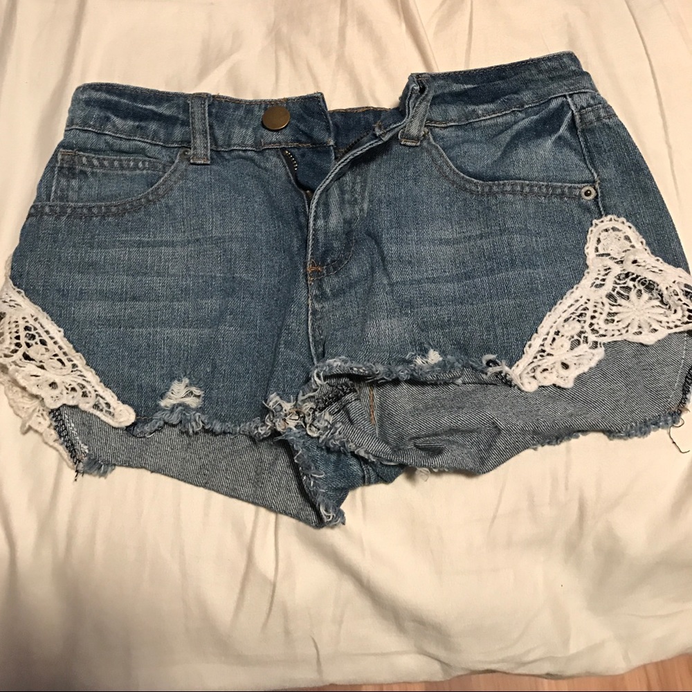 Denim and lace shorts