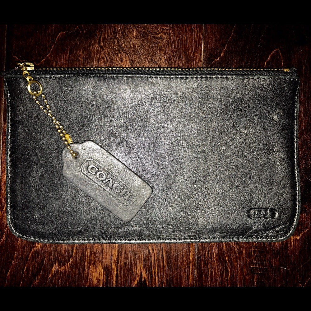 Black leather coach wristlet/ clutch