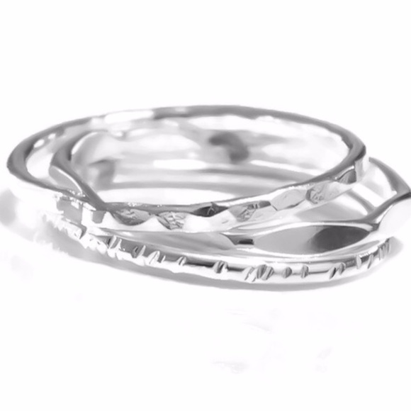 (2-13) 925 Sterling Silver Stacking Ring Set of 3 Faceted, Etched, & Textured - Picture 5 of 8