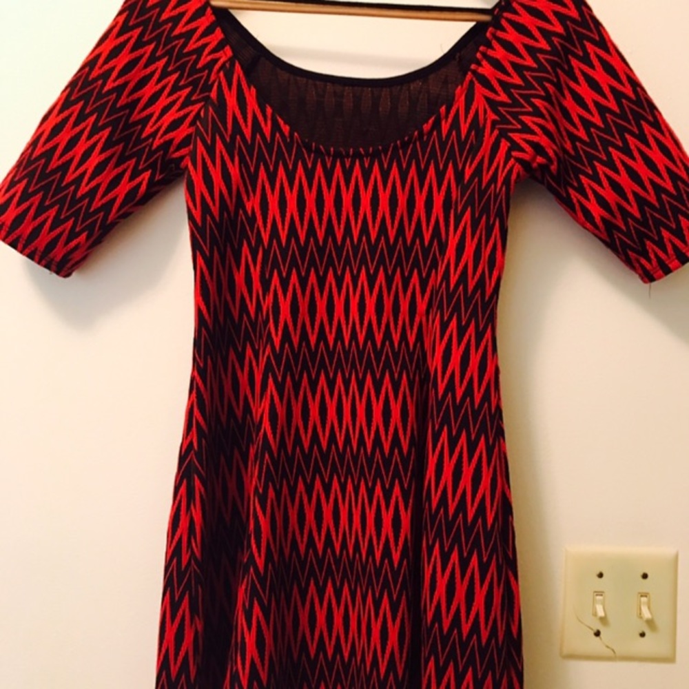 Red and black patterned dress